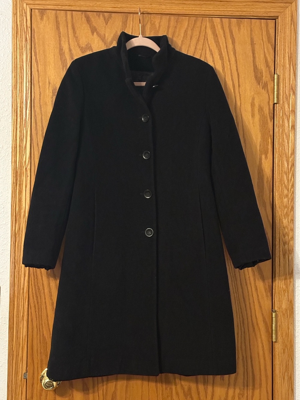 Panter Classic Black Women's Button-Front Single-Breasted Overcoat - Size 42 (M)